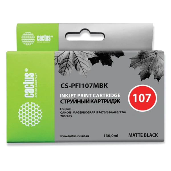 Картридж струйный CACTUS (CS-PFI107MBK) для CANON PF680/685/780/785, матовый черный CS-PFI107MBK 362788 под заказ 8 дней