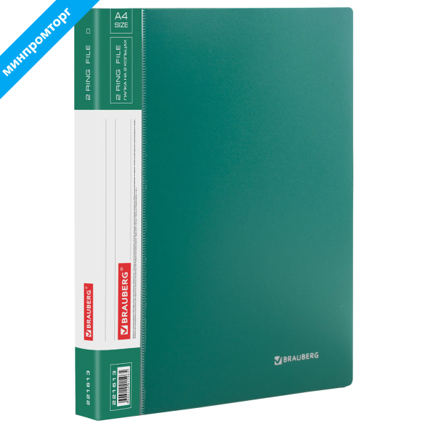 Папка на 2 кольцах BRAUBERG Стандарт, 25мм, зеленая, до 170 листов, 0,8мм, 221613