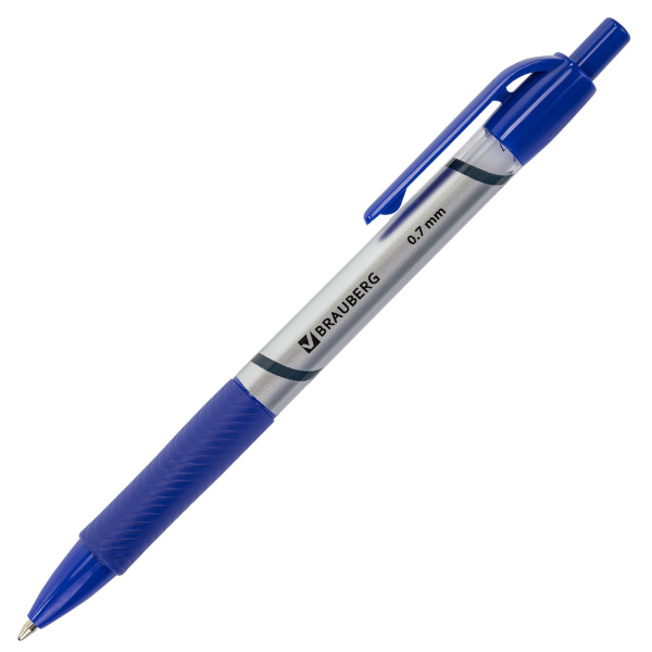 Ручка шариковая автомат. с грипом BRAUBERG Leader, СИНЯЯ, корпус с печатью,0,7мм,линия 0,35мм,141540