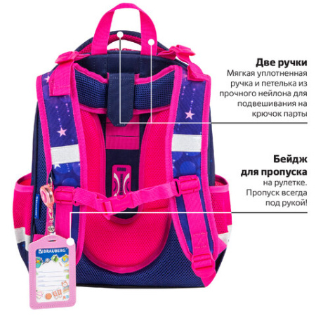 Ранец BRAUBERG PREMIUM, 2 отделения, с брелоком, "Cute fox", LED-ЛАМПОЧКИ, 38х29х16 см, 272019 - МСК «Форвард»
