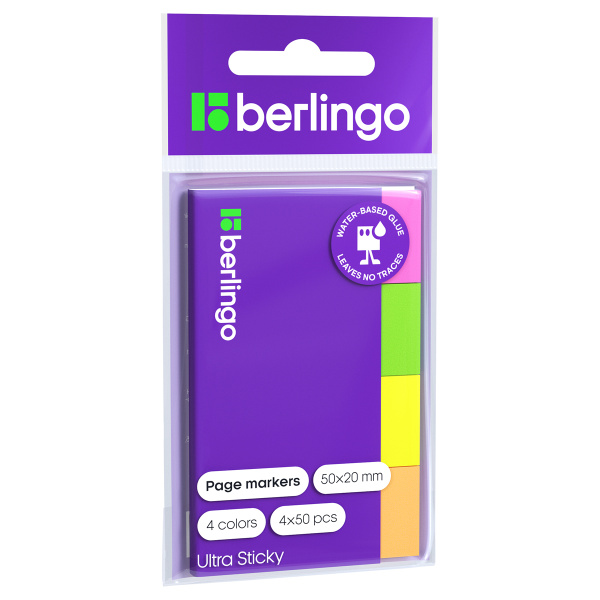 Флажки-закладки бумажные Berlingo "Ultra Sticky", 20*50мм, 50л*4 неоновых цвета LSz_41002 287197 - МСК «Форвард»