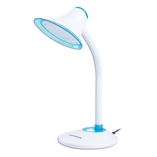 Настольная лампа светильник SONNEN OU-608, на подставке, светодиодная, 5 Вт, белый/синий, 236669