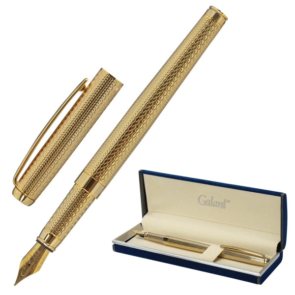 Ручка подарочная перьевая GALANT VERSUS, корпус золотистый, детали золотистые, 0,8мм, синяя, 143528