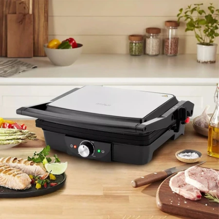 Электрогриль KITFORT KT-1656, 2000 Вт, фиксированные панели, регулировка температуры, серебристый 458194 - МСК «Форвард»