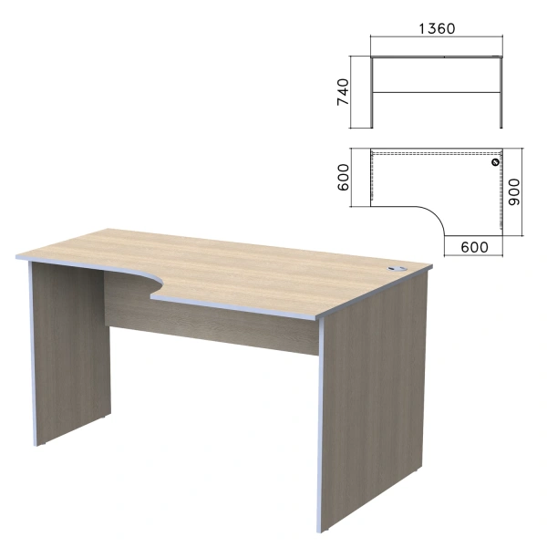 Стол письменный эргоном."Бюджет" (ш1360*г900*в740 мм), правый, дуб шамони свет.430, 402663, ш/к60298