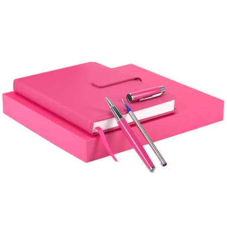 Ежедневник в подарочном наборе 5 в 1, А5, 145x212 мм, BRAUBERG "President", под кожу, 160 листов, розовый, 116852 - МСК «Форвард»