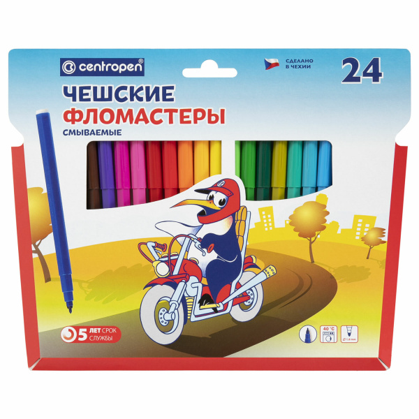 Фломастеры 24 ЦВЕТА CENTROPEN "Пингвины", смываемые, вентилируемый колпачок, 7790/24ET 7 7790 2486 150058