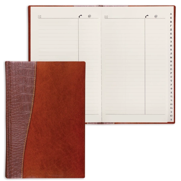 Телефонная книжка А5 (136х202мм), BRAUBERG Cayman, кожзам, 96л, вырубка, комбинированный, 125130