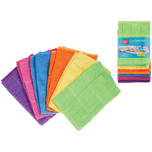 Салфетки для уборки OfficeClean "Универсальные", набор 6шт., микрофибра, 40*40см, квадратное тиснение 304817 - МСК «Форвард»