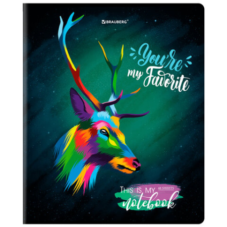 Тетрадь А5, 48 л., BRAUBERG, скоба, клетка, матовая ламинация, выборочный лак, "Animals Pop-Art" (микс в спайке), 404374 - МСК «Форвард»