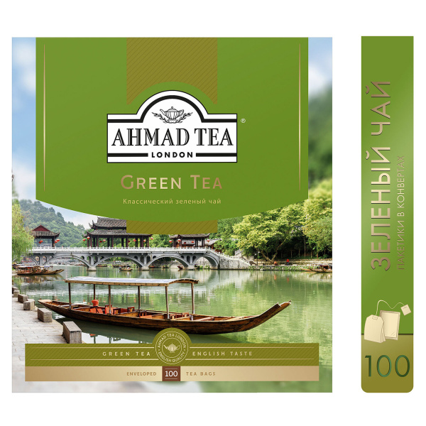 Чай AHMAD "Green Tea" зеленый, 100 пакетиков по 2 г, 620212