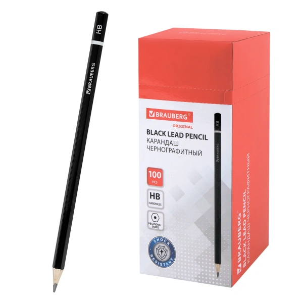 Карандаш чернографитный BRAUBERG, 1шт., "Touch line", НВ, корпус черный, заточенный, 180621