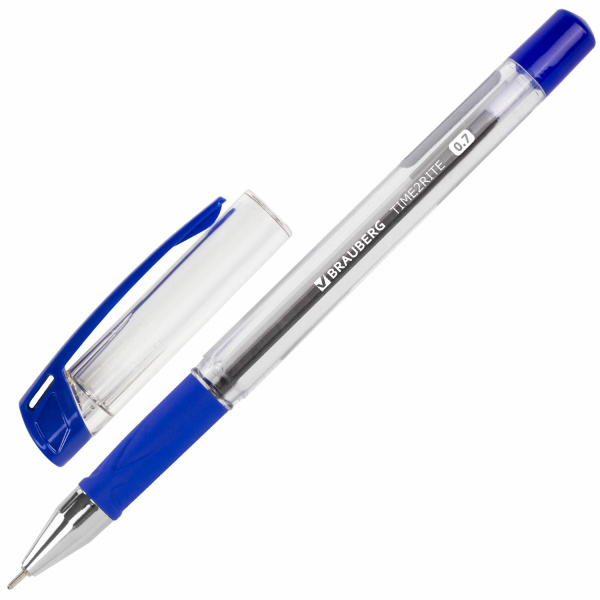 Ручка шариковая масляная с грипом BRAUBERG Time2rite, СИНЯЯ, пишущий узел 0,7мм, линия 0,35мм,142683