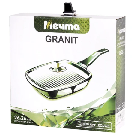 Сковорода ГРИЛЬ квадратная 26 см, съемная soft-touch ручка, крышка, антипригарное покрытие, МЕЧТА "Гранит Black", с066802 700718 - МСК «Форвард»