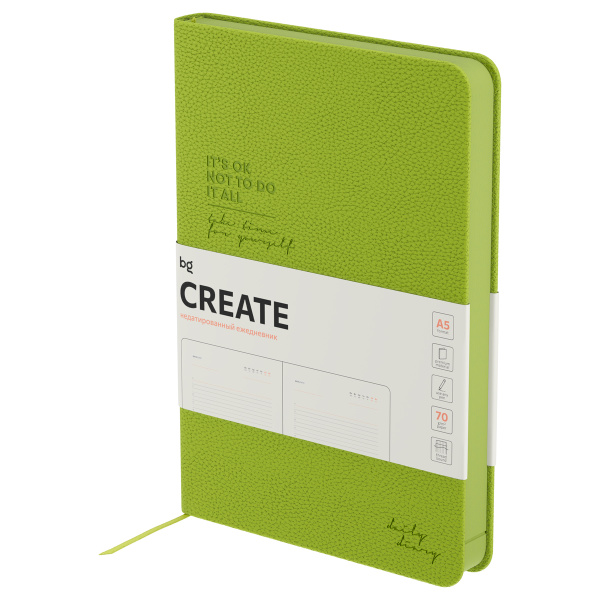 Ежедневник недатированный, А5, 136л., твердый переплет, кожзам, BG "Create. Lime", лаймовый, цветной срез DuA5_61244 369886 - МСК «Форвард»