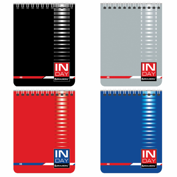 Блокнот МАЛЫЙ ФОРМАТ А6 108х146мм, 48л, гребень, картон, клетка, BRAUBERG, INDAY, ассорти, 121721
