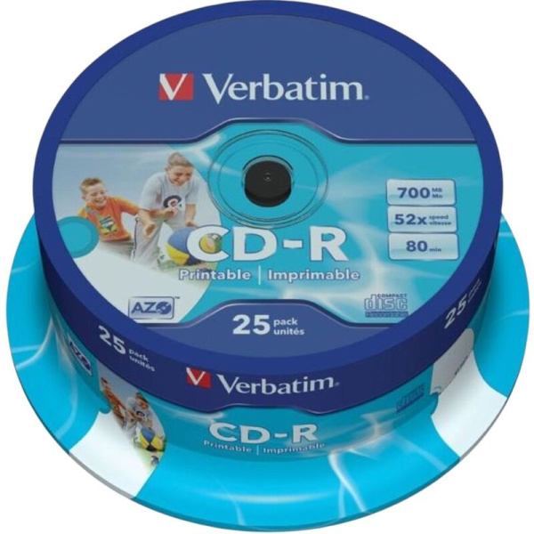 Диски CD-R VERBATIM 700 Mb 52x Cake Box (упаковка на шпиле), КОМПЛЕКТ 25 шт., 43439 510125