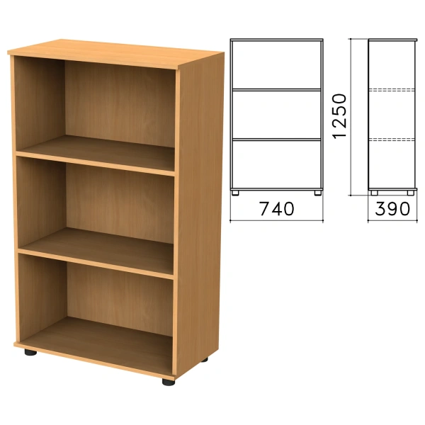 Шкаф (стеллаж) "Монолит" (ш740*г390*в1250 мм), 2 полки, цвет бук, ШМ51.1 640203