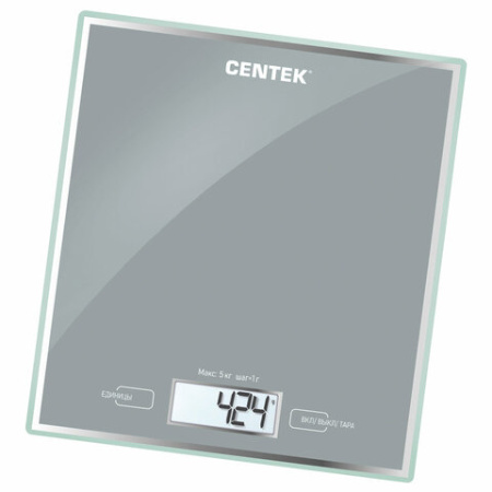 Весы кухонные CENTEK CT-2462 SILVER, электронный дисплей, max вес 5 кг, тарокомпенсация, стекло, CT-2462 Silver 457572 - МСК «Форвард»