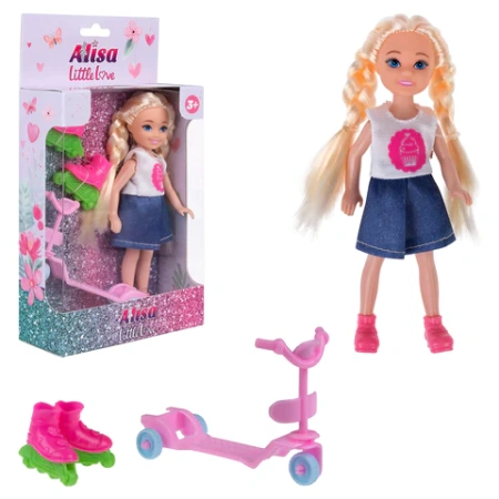 КУКЛА "Alisa Little Love", НАБОР, с самокатом и роликами, КОМПЛЕКТ 6ШТ 14,4 см, АССОРТИ, 3 вида, 1TOY 666149 - МСК «Форвард»