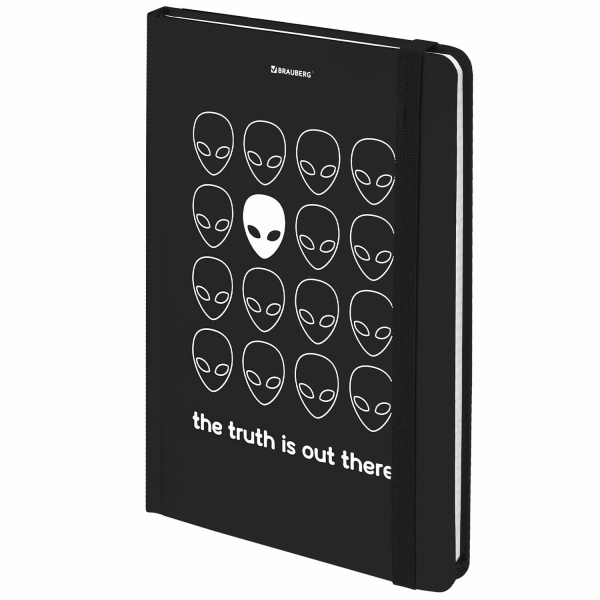 Блокнот с резинкой в клетку 96л, А5 145х203мм, твердая обложка, BRAUBERG, Aliens, 113722