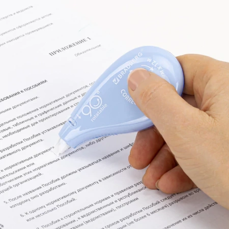 Корректирующая лента BRAUBERG PASTEL 5 мм х 12 м, вращающийся наконечник 90°, механизм перемотки, корпус голубой, блистер, 272488 - МСК «Форвард»