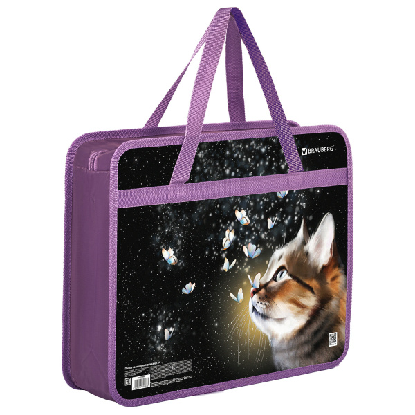 Папка на молнии с ручками BRAUBERG А4, 1 отделение, пластик, 80 мм, Dream cat, 270868