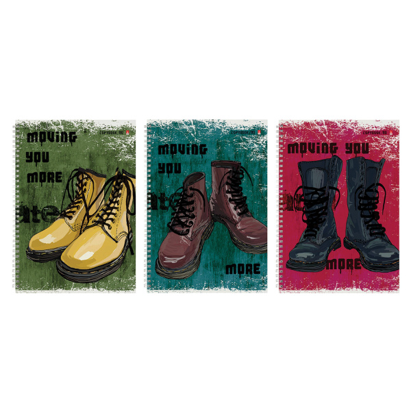 Тетрадь А4 80л. АЛЬТ гребень, клетка, глянцевая ламинация, BOOTS (3 вида), 7-80-1120 404105