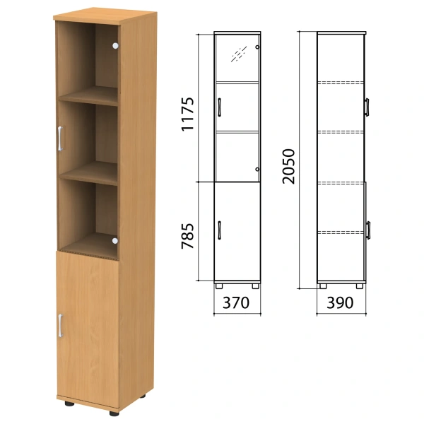 Шкаф закрытый со стеклом "Монолит", 370х390х2050мм, цвет бук бавария, стекло тонированное (КОМПЛЕКТ) 980099