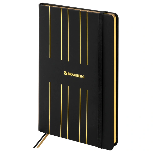 Блокнот А5 135х205мм BRAUBERG TOUCH под кожу, 80л, линия, черный, 113409