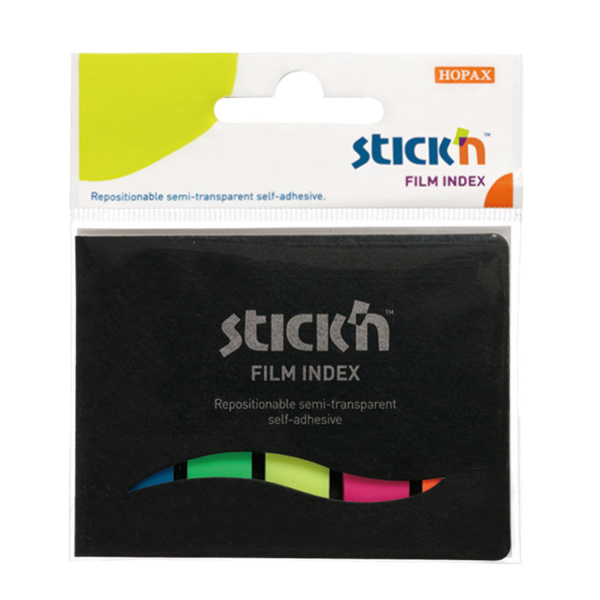 Закладки клейкие HOPAX НЕОНОВЫЕ, пластиковые, 12х45мм, 5цветовх25листов,в обложке, европодвес,21076  121626