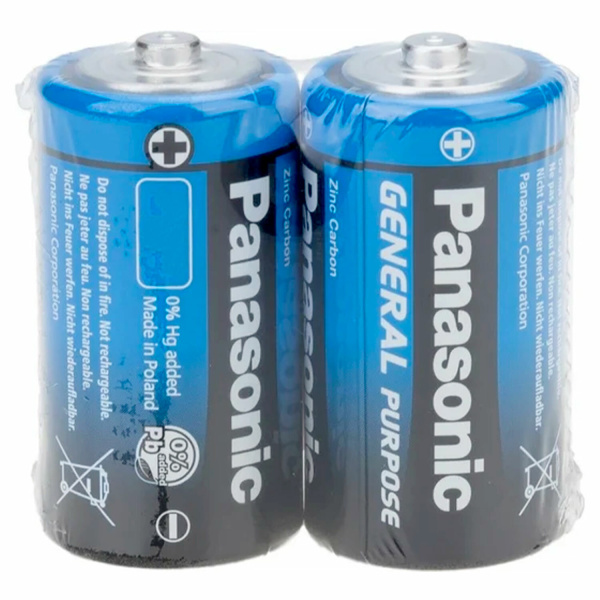 Батарейки КОМПЛЕКТ 2шт., PANASONIC D R20 (373), солевые, в пленке, 1.5В 373  450407