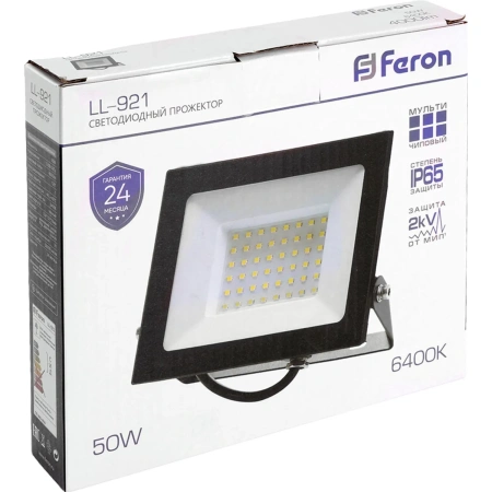 Прожектор светодиодный уличный Feron LL-921 50Вт 6400К 5000Лм IP65 (32102) 2082363 - МСК «Форвард»
