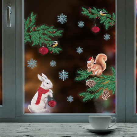 Наклейка для окон (1 штука) двусторонняя МНОГОРАЗОВАЯ 30х38 см, "Ассорти № 1", ЗОЛОТАЯ СКАЗКА, 591921 - МСК «Форвард»