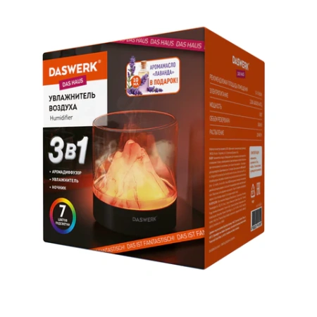 Увлажнитель воздуха аромадиффузор, подсветка и таймер, 300 мл, Аромамасло в ПОДАРОК, DASWERK (ДАСВЕРК), 456847 - МСК «Форвард»