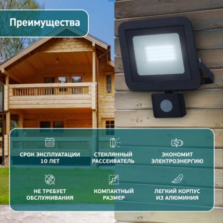Прожектор светодиодный ЭРА, датчик движения, 20(175) Вт, 6500К, 1600 Лм, IP65, черный, LPR-041-2-65K-020, Б0043585 238230 - МСК «Форвард»