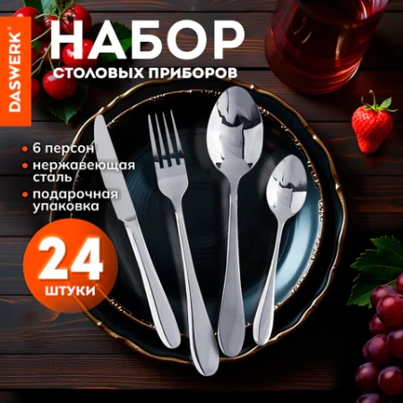 Набор столовых приборов PREMIUM 24 шт., 6 персон, серебристый, нержавеющая сталь, DASWERK (ДАСВЕРК), 609073 - МСК «Форвард»