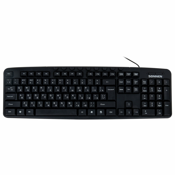 Клавиатура проводная SONNEN KB-8137, USB, 104 клавиши+12дополнительных,мультимедийная,черная, 512652