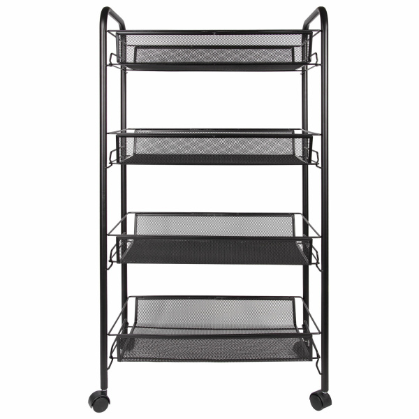 Этажерка (тележка) BRABIX офисно-бытовая 4 яруса, на колесах, металл, черная, 43,5*26*83,5 см 603753