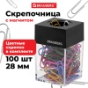 Скрепочница магнитная BRAUBERG со 100 цветными скрепками 28 мм, прозрачный корпус, 228401 - МСК «Форвард»