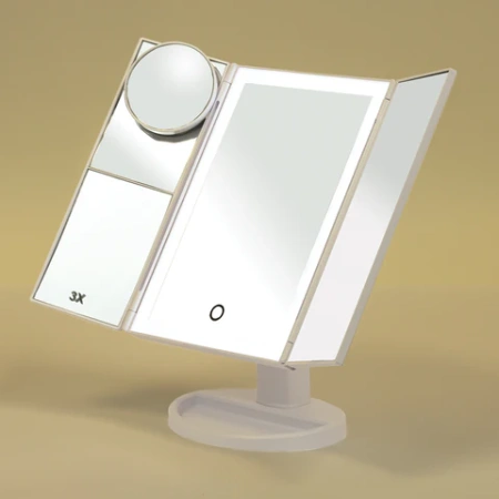 Зеркало настольное с LED-подсветкой для макияжа, размер 24х18 см, складное, увеличение х2, х3, х10, белое, BRABIX, 609337 - МСК «Форвард»