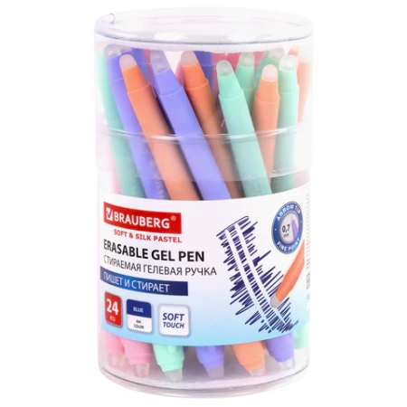 Ручка стираемая гелевая с грипом BRAUBERG "SOFT&SILK PASTEL", СИНЯЯ, корпус ассорти, узел 0,7 мм, 143934 - МСК «Форвард»
