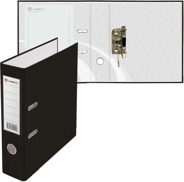 Папка регистратор 80мм А4 РР черная, металлическая окантовка, карман AF0600-BK1/AF0600-BK1 Lamark (Ламарк) 128/73315 - МСК «Форвард»
