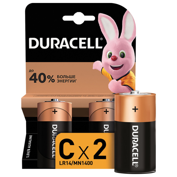 Батарейки DURACELL Basic, С (LR14, 14А), алкалиновые, КОМПЛЕКТ 2 шт, блистер 450428