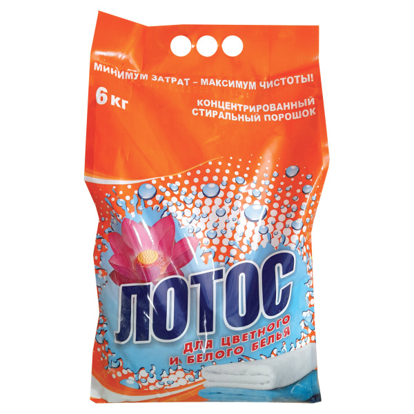 Стиральный порошок автомат 6кг ЛОТОС для цветного и белого белья,  для всех типов тканей, 608269