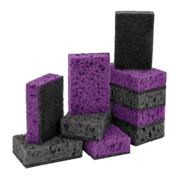 Губки для посуды OfficeClean "Премиум", крупнопористый поролон с абразивным слоем, фиолетовые/черные, 9*6*3,8см, 10шт 385607