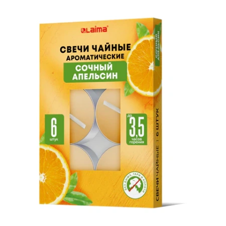 Свечи чайные ароматические в гильзе КОМПЛЕКТ 6 штук, до 3,5 часов горения, ассорти 4 аромата, LAIMA, 609977 - МСК «Форвард»
