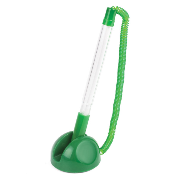 Ручка шариковая настольная BRAUBERG Стенд-Пен, СИНЯЯ, пружинка, корпус зеленый, 0,5мм, 141350