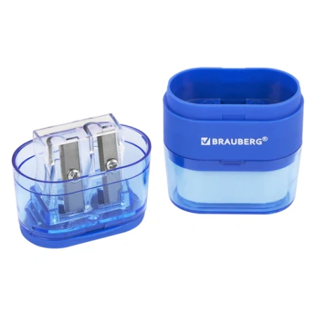 Точилки с ластиком 2 в 1 BRAUBERG "Double", НАБОР 2 ШТУКИ, 2 отверстия, синяя и зеленая, блистер, 271995 - МСК «Форвард»