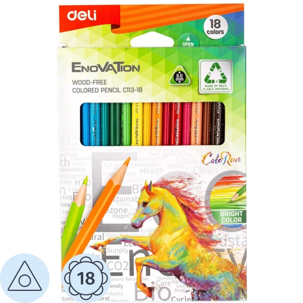 Карандаши цветные Deli Enovation 18цв трёхгранные пластиковые EC113-18 1465094 - МСК «Форвард»